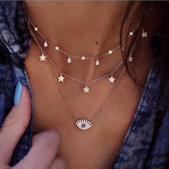 Jewelry - NEW Evil Eye Star Rhinestone Choker Gold …